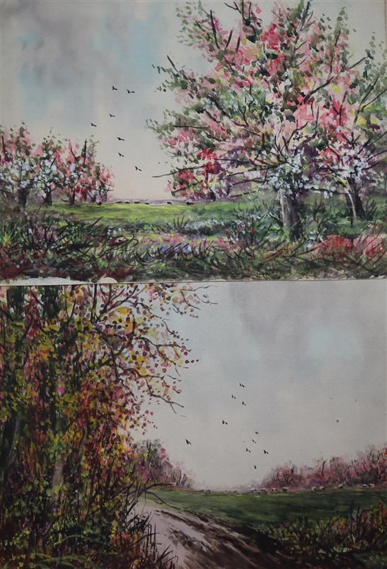 English School, a group of unframed watercolours, Named views of Devon, Cornwall and Italy, all with typed